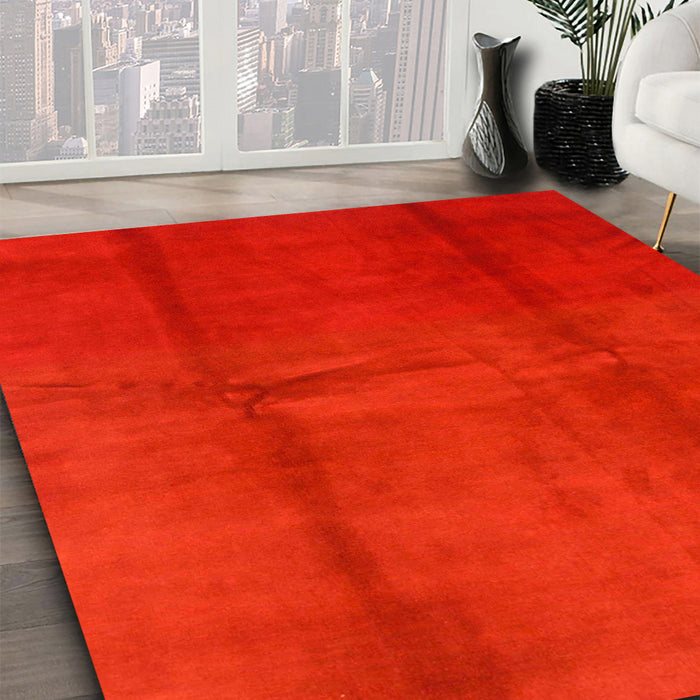 Abstract Red Modern Rug in Family Room, abs786