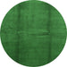 Round Machine Washable Abstract Emerald Green Modern Area Rugs, wshabs786emgrn