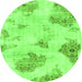 Round Machine Washable Abstract Green Modern Area Rugs, wshabs787grn