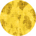 Round Machine Washable Abstract Yellow Modern Rug, wshabs787yw