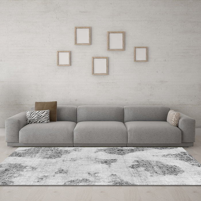 Machine Washable Abstract Gray Modern Rug in a Living Room,, wshabs787gry