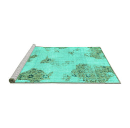 Sideview of Machine Washable Abstract Turquoise Modern Area Rugs, wshabs787turq