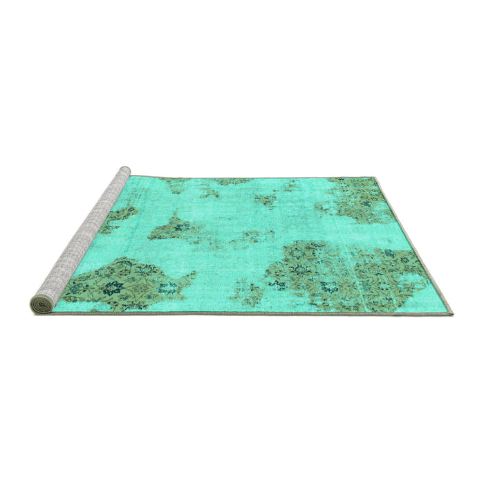 Sideview of Machine Washable Abstract Turquoise Modern Area Rugs, wshabs787turq