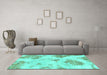 Machine Washable Abstract Turquoise Modern Area Rugs in a Living Room,, wshabs787turq