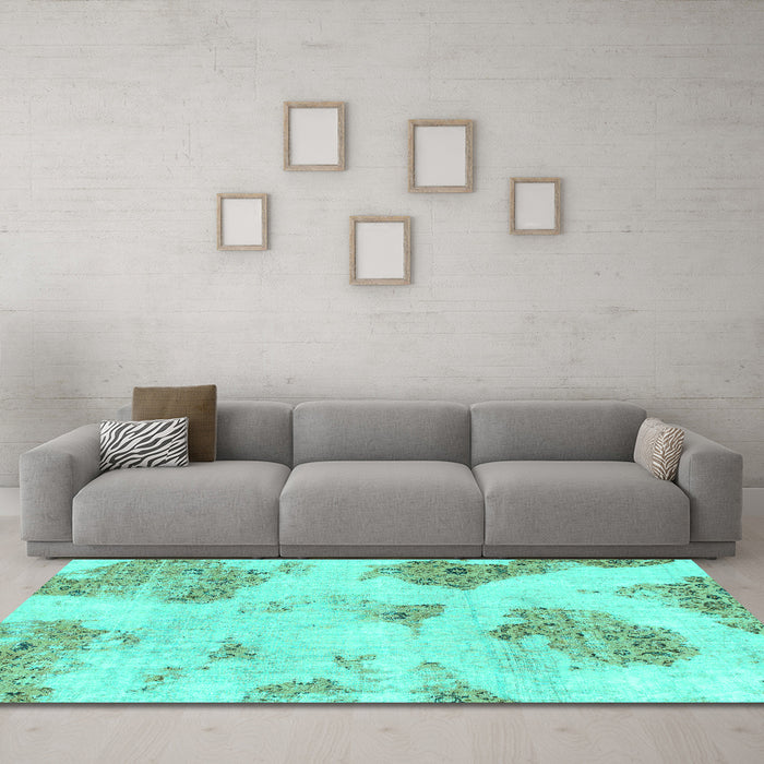 Machine Washable Abstract Turquoise Modern Area Rugs in a Living Room,, wshabs787turq