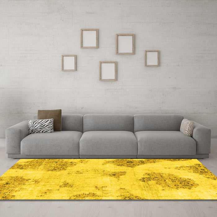 Machine Washable Abstract Yellow Modern Rug in a Living Room, wshabs787yw