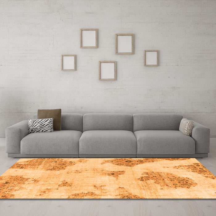 Machine Washable Abstract Orange Modern Area Rugs in a Living Room, wshabs787org