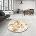 Round Abstract Brown Sand Brown Modern Rug in a Office, abs788