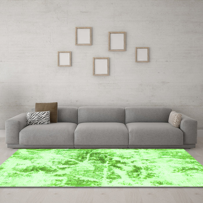 Machine Washable Abstract Green Modern Area Rugs in a Living Room,, wshabs788grn