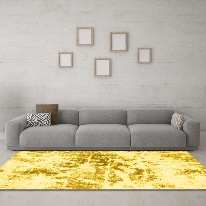 Machine Washable Abstract Yellow Modern Rug in a Living Room, wshabs788yw