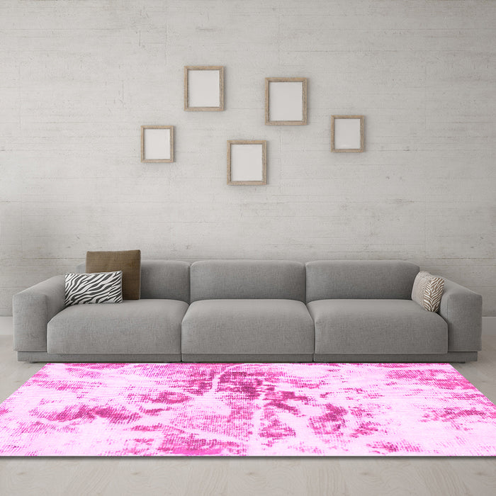Machine Washable Abstract Pink Modern Rug in a Living Room, wshabs788pnk