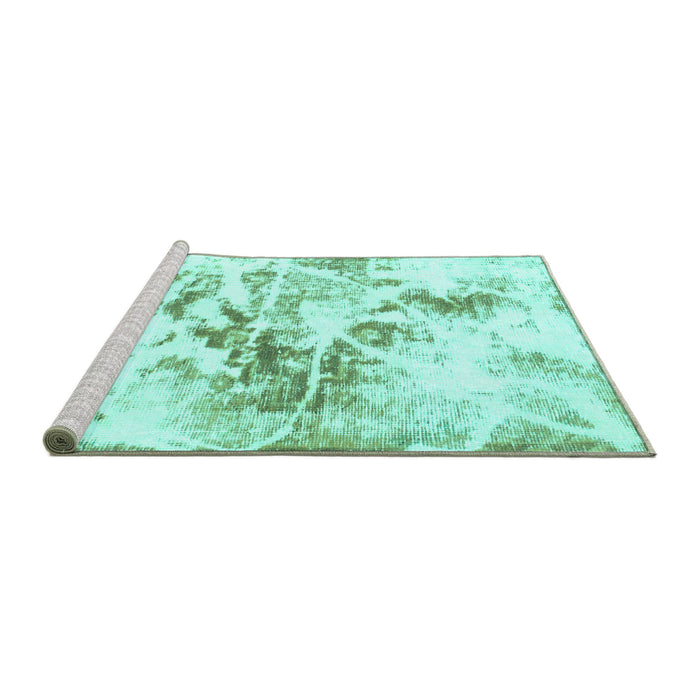 Sideview of Machine Washable Abstract Turquoise Modern Area Rugs, wshabs788turq