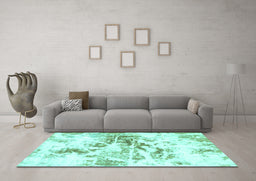 Machine Washable Abstract Turquoise Modern Area Rugs in a Living Room,, wshabs788turq