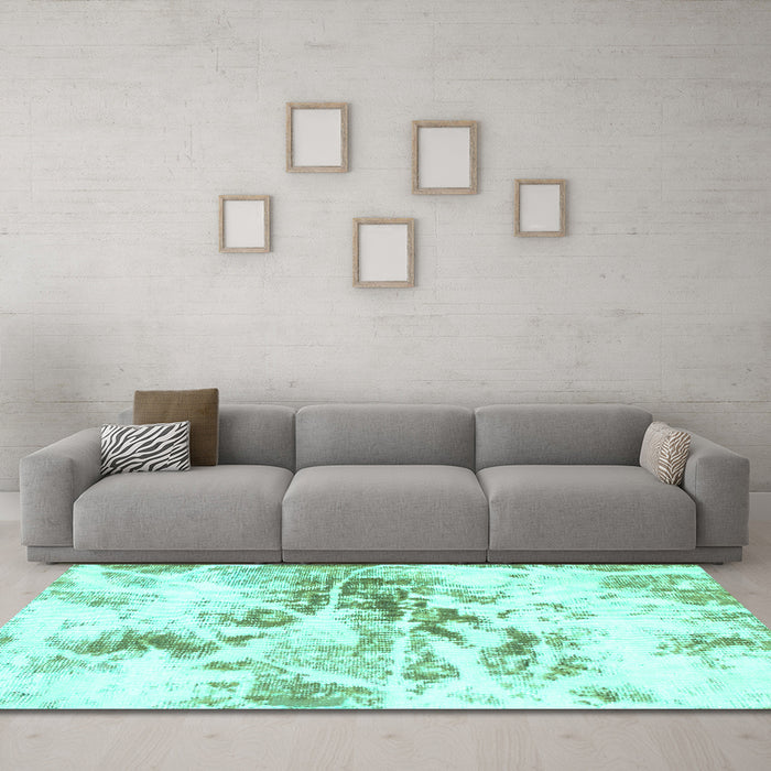 Machine Washable Abstract Turquoise Modern Area Rugs in a Living Room,, wshabs788turq