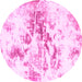 Round Machine Washable Abstract Pink Modern Rug, wshabs788pnk