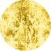 Round Abstract Yellow Modern Rug, abs788yw