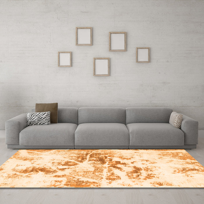 Machine Washable Abstract Orange Modern Area Rugs in a Living Room, wshabs788org
