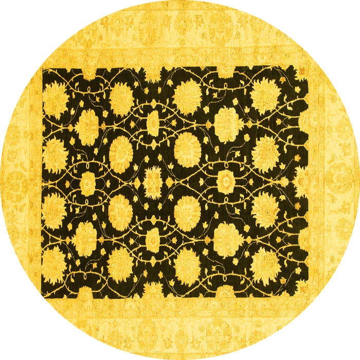 Round Oriental Yellow Traditional Rug, abs789yw
