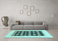 Machine Washable Oriental Light Blue Traditional Rug, wshabs789lblu