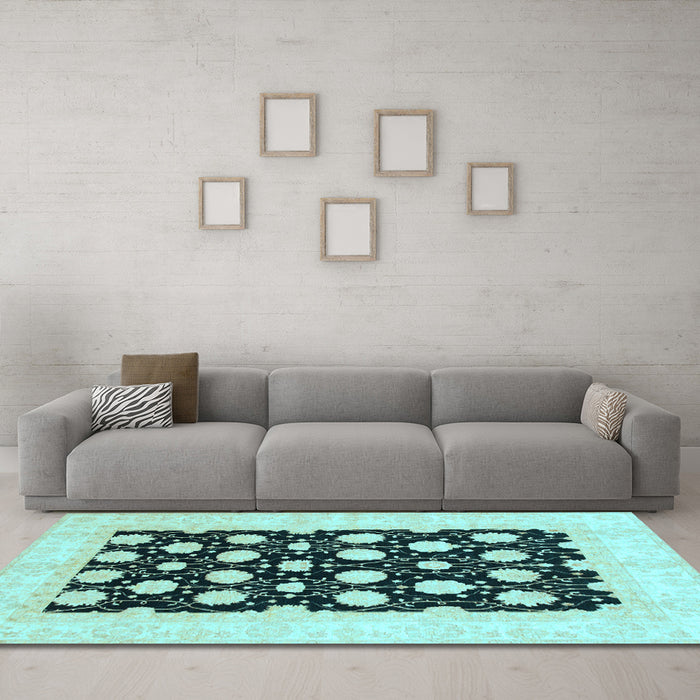Machine Washable Oriental Light Blue Traditional Rug in a Living Room, wshabs789lblu