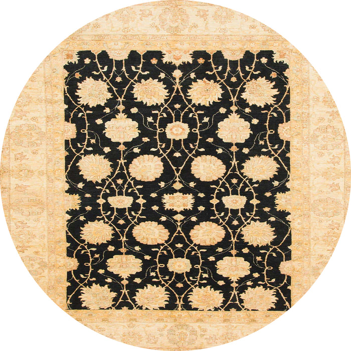 Round Abstract Mustard Yellow Oriental Rug, abs789