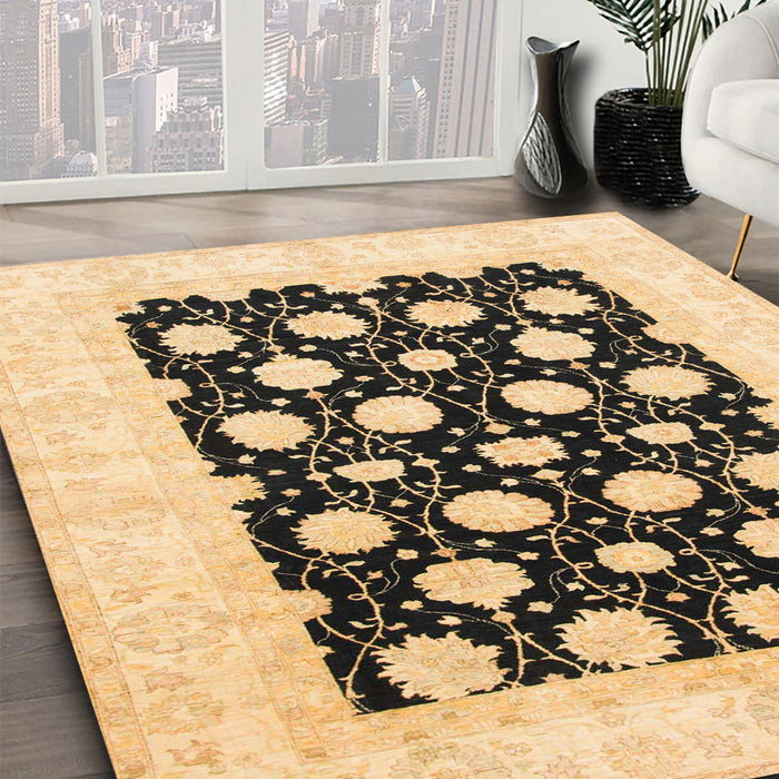 Machine Washable Abstract Mustard Yellow Rug in a Family Room, wshabs789