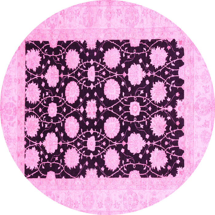 Round Oriental Pink Traditional Rug, abs789pnk