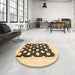 Round Abstract Mustard Yellow Oriental Rug in a Office, abs789