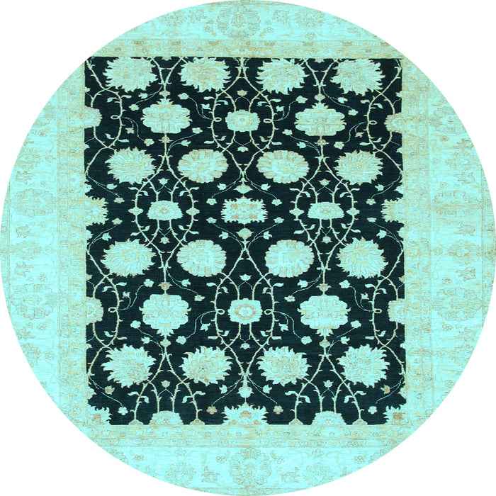 Round Oriental Light Blue Traditional Rug, abs789lblu