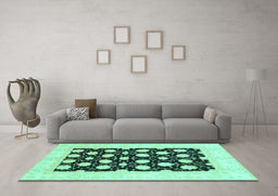 Machine Washable Oriental Turquoise Traditional Area Rugs in a Living Room,, wshabs789turq