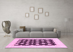Machine Washable Oriental Pink Traditional Rug in a Living Room, wshabs789pnk