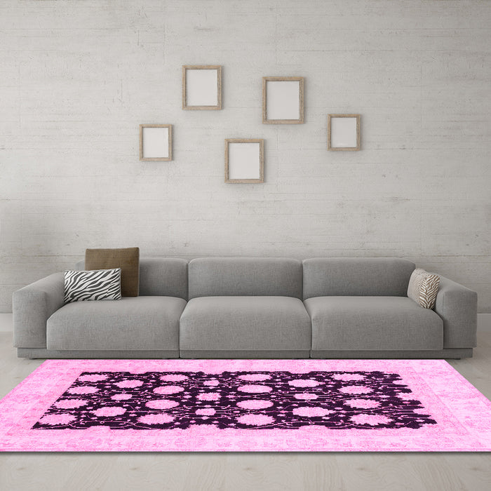 Machine Washable Oriental Pink Traditional Rug in a Living Room, wshabs789pnk
