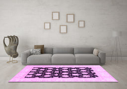 Machine Washable Oriental Purple Traditional Area Rugs in a Living Room, wshabs789pur
