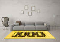 Machine Washable Oriental Yellow Traditional Rug, wshabs789yw