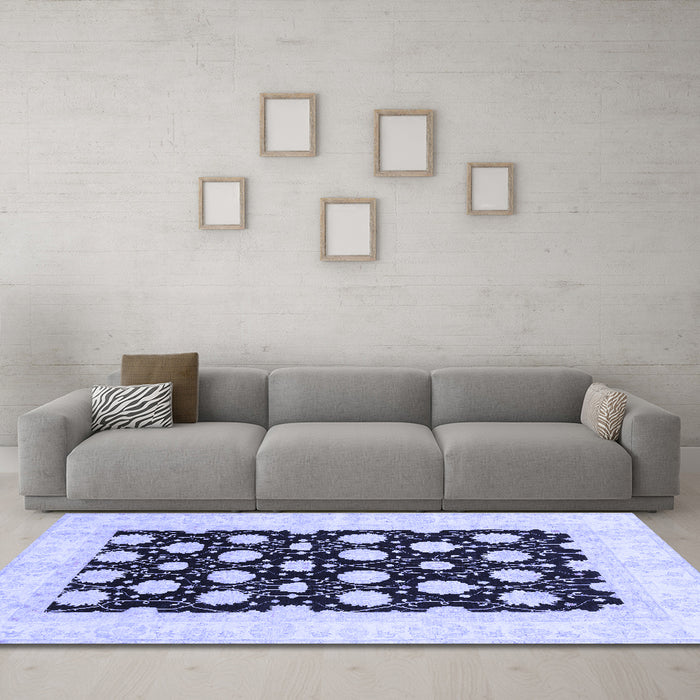 Machine Washable Oriental Blue Traditional Rug in a Living Room, wshabs789blu