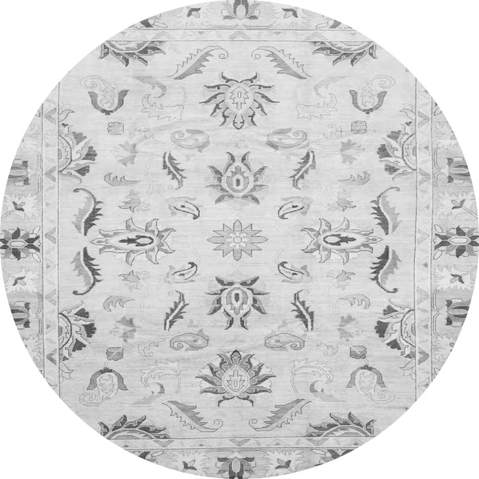 Round Machine Washable Oriental Gray Traditional Rug, wshabs790gry