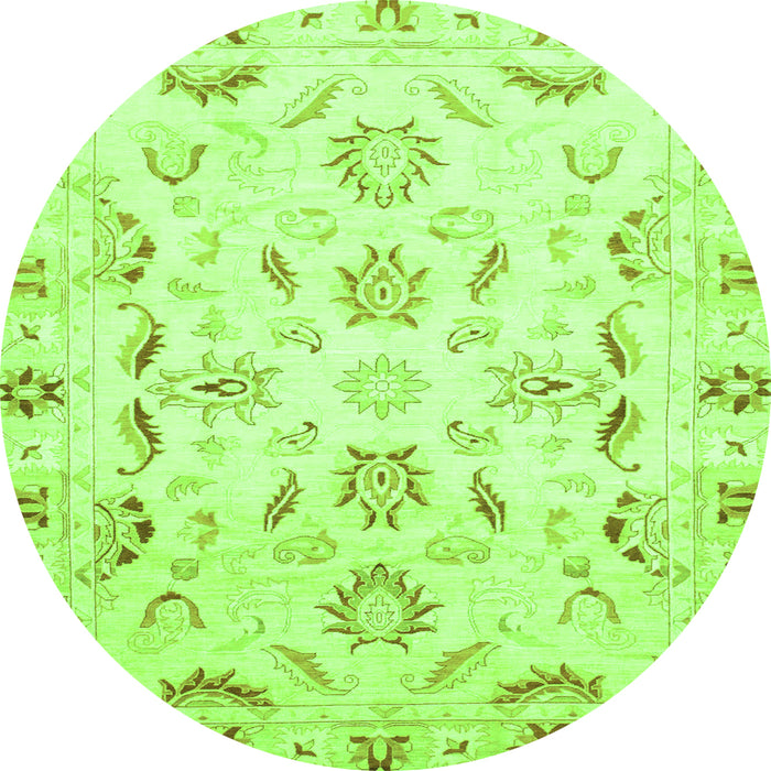 Round Machine Washable Oriental Green Traditional Area Rugs, wshabs790grn