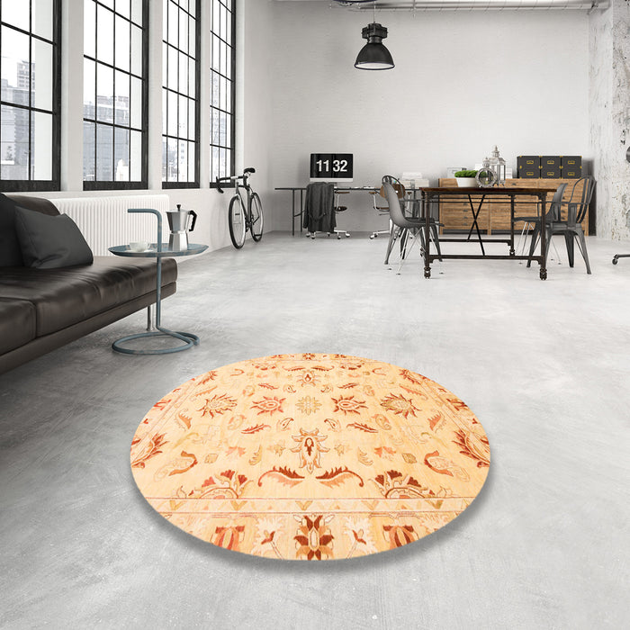 Round Machine Washable Abstract Orange Rug in a Office, wshabs790