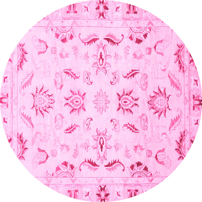 Round Machine Washable Oriental Pink Traditional Rug, wshabs790pnk
