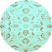 Round Oriental Light Blue Traditional Rug, abs790lblu