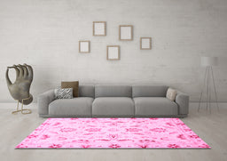 Machine Washable Oriental Pink Traditional Rug in a Living Room, wshabs790pnk