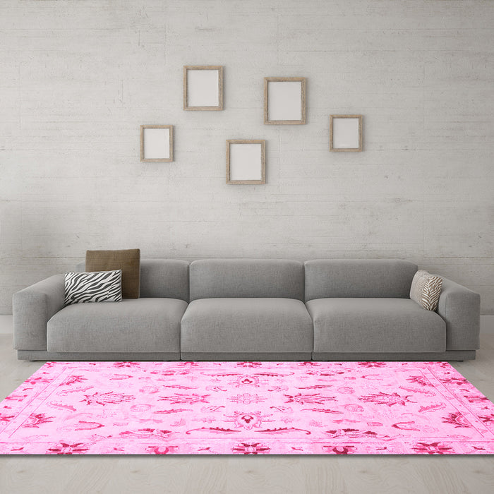 Machine Washable Oriental Pink Traditional Rug in a Living Room, wshabs790pnk
