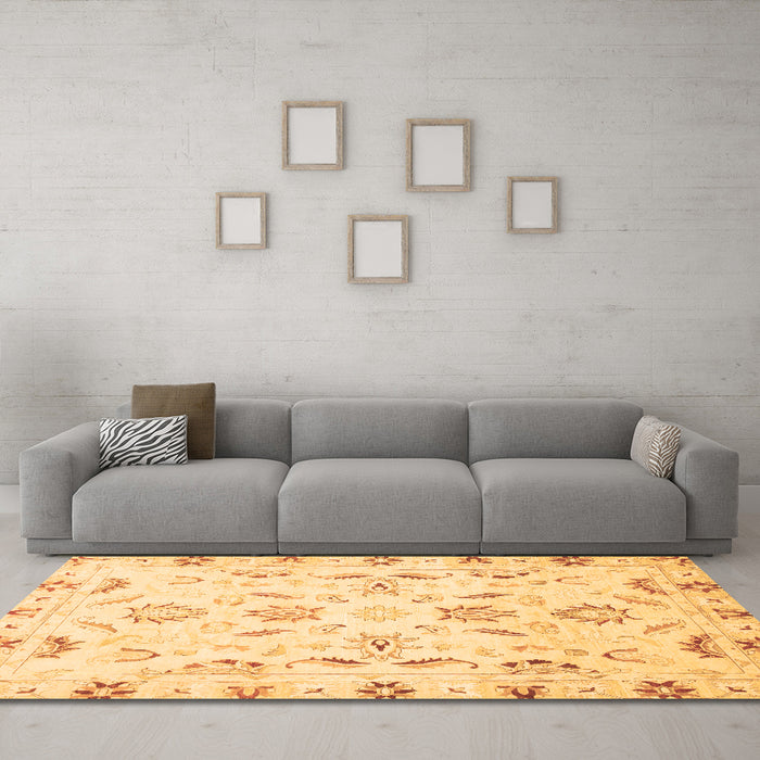 Machine Washable Oriental Brown Traditional Rug in a Living Room,, wshabs790brn