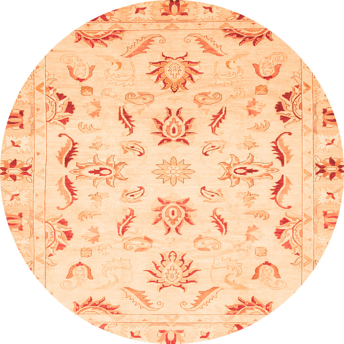 Round Machine Washable Oriental Orange Traditional Area Rugs, wshabs790org