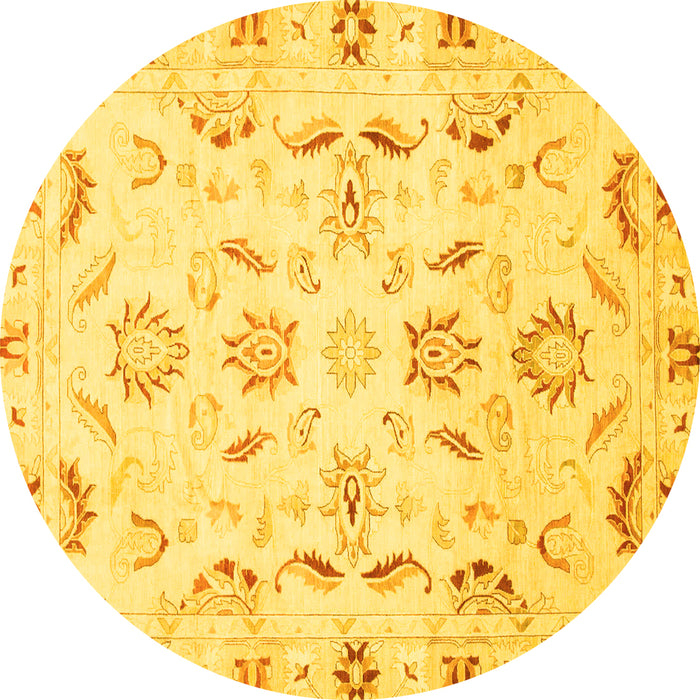 Round Machine Washable Oriental Yellow Traditional Rug, wshabs790yw