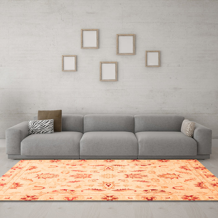 Machine Washable Oriental Orange Traditional Area Rugs in a Living Room, wshabs790org