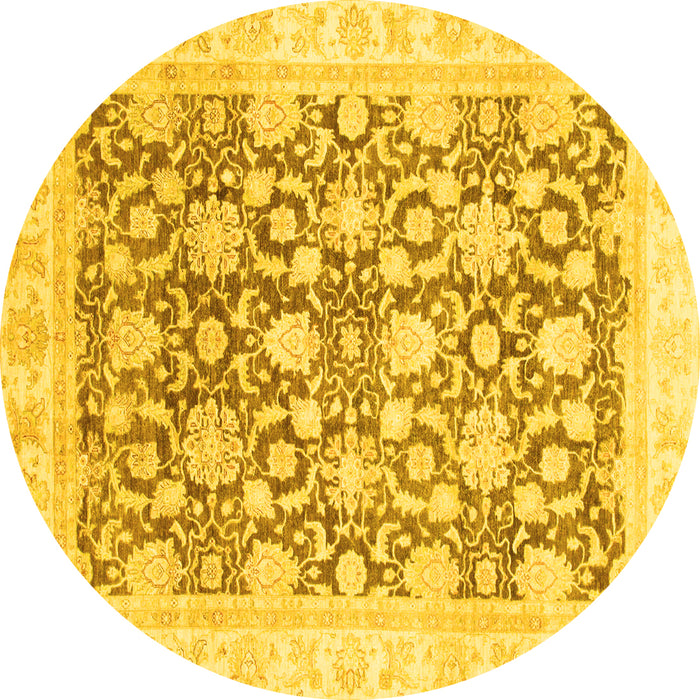 Round Machine Washable Oriental Yellow Traditional Rug, wshabs791yw