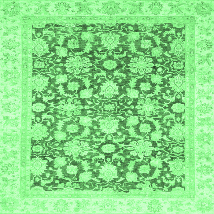 Square Machine Washable Oriental Emerald Green Traditional Area Rugs, wshabs791emgrn