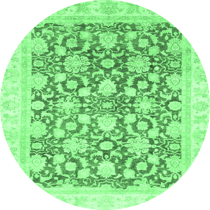 Round Machine Washable Oriental Emerald Green Traditional Area Rugs, wshabs791emgrn