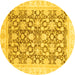 Round Oriental Yellow Traditional Rug, abs791yw